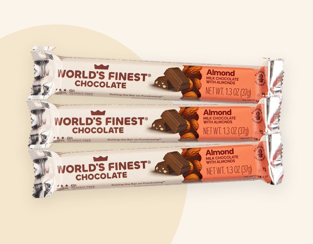 World's Finest Chocolate 40-Count Almond Box, 40 individually wrapped 1.3 oz Almond bars, available at Soto's Produce Market